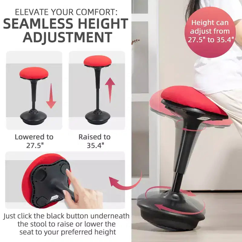 Siège sans dossier oscillant avec hauteur réglable, tabouret ergonomique actif avec mouvement de balancement rembourré