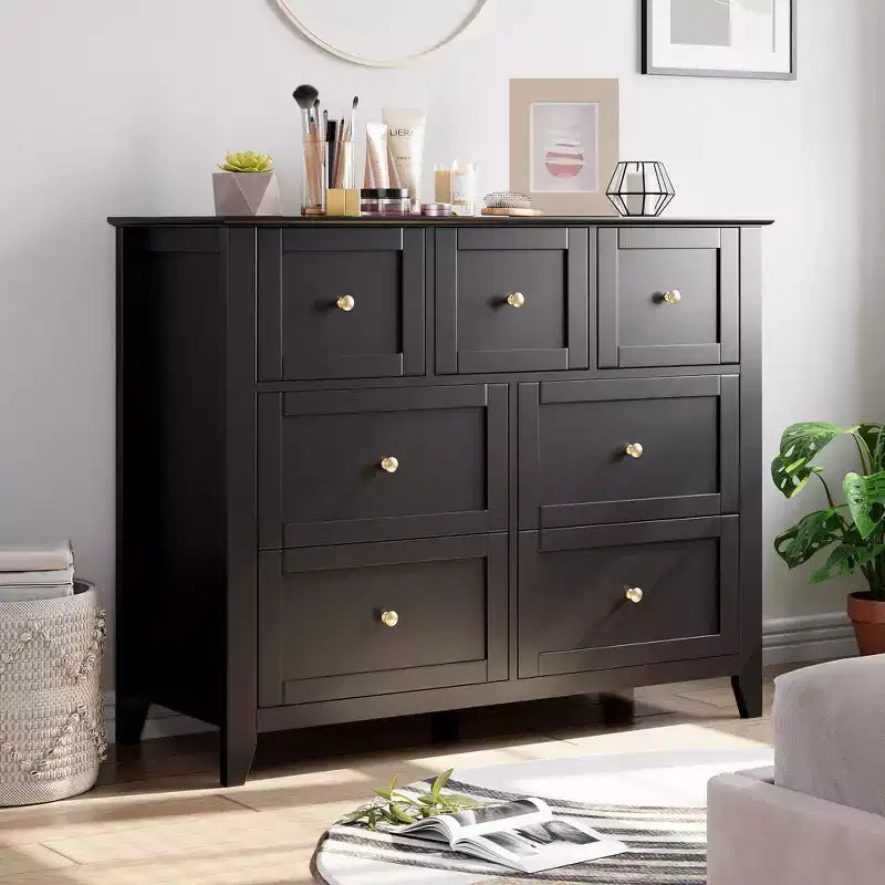 Acekool 7 Drawer Dresser Modern Wood Chest Deep Storage Drawers & Wide Top Safety Anti-Tip for Bedroom Living Room