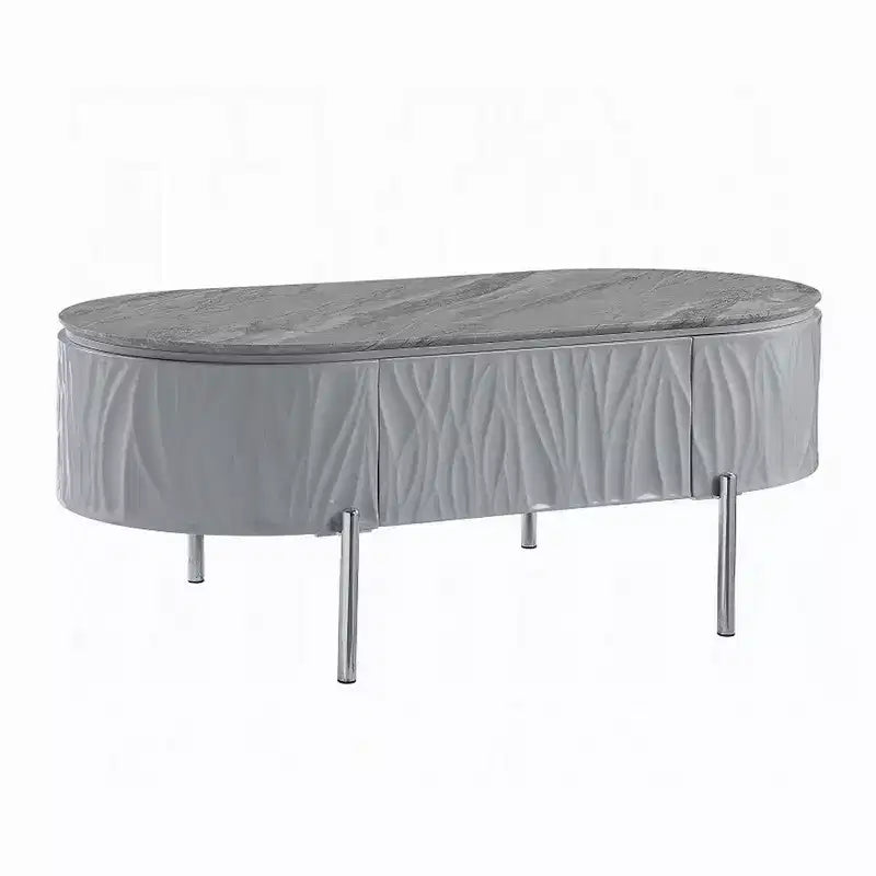 Royal Hampton Coffee Table Gray High Gloss Chrome Metal Gray Wood 47 Inch