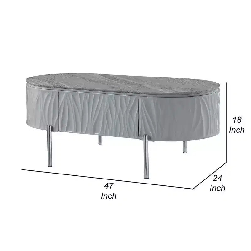Table basse gris laqué et métal chromé, bois gris 120 cm