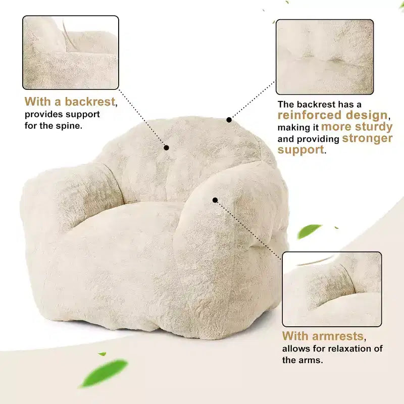 Pouf en fausse fourrure pour adultes et enfants, canapé rembourré de mousse haute densité avec accoudoirs pour salon, salle de jeux et dortoir