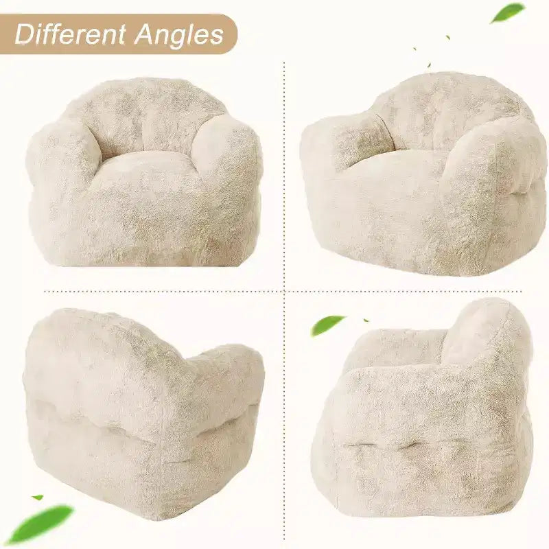 Pouf en fausse fourrure pour adultes et enfants, canapé rembourré de mousse haute densité avec accoudoirs pour salon, salle de jeux et dortoir