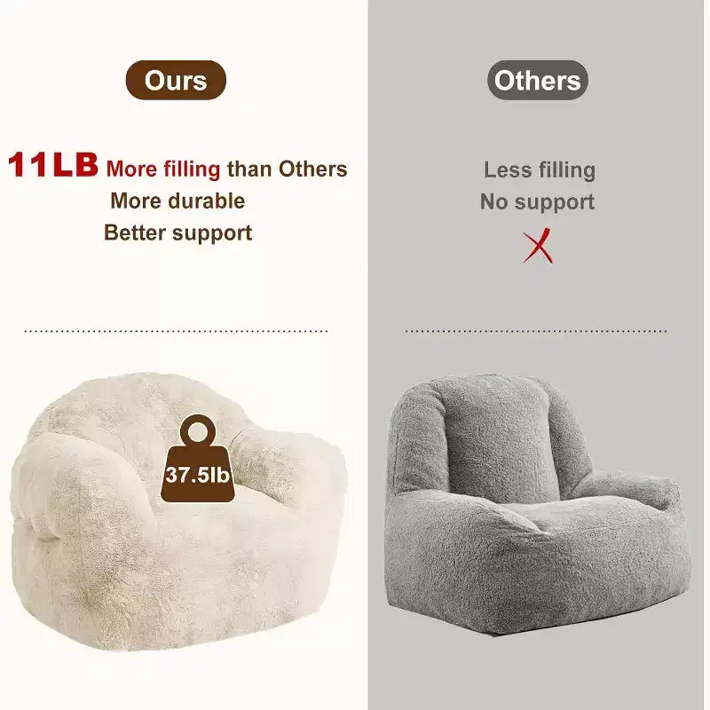 Pouf en fausse fourrure pour adultes et enfants, canapé rembourré de mousse haute densité avec accoudoirs pour salon, salle de jeux et dortoir