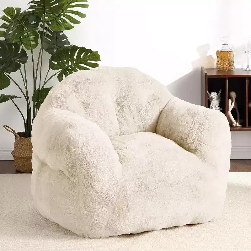 Pouf en fausse fourrure pour adultes et enfants, canapé rembourré de mousse haute densité avec accoudoirs pour salon, salle de jeux et dortoir