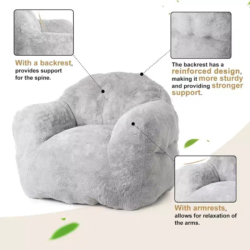 Pouf en fausse fourrure pour adultes et enfants, canapé rembourré de mousse haute densité avec accoudoirs pour salon, salle de jeux et dortoir