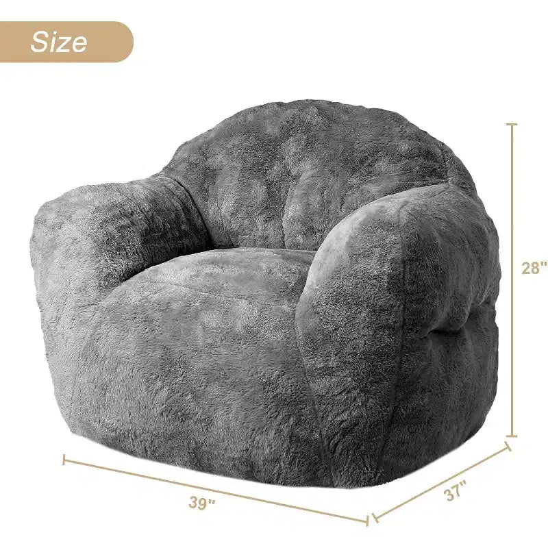 Pouf en fausse fourrure pour adultes et enfants, canapé rembourré de mousse haute densité avec accoudoirs pour salon, salle de jeux et dortoir