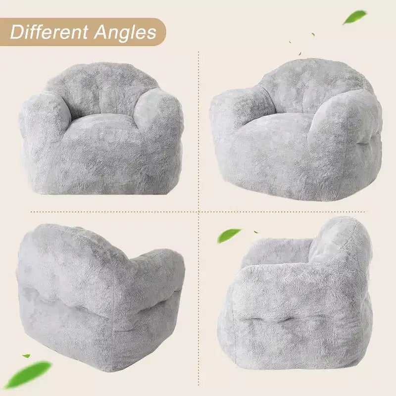 Pouf en fausse fourrure pour adultes et enfants, canapé rembourré de mousse haute densité avec accoudoirs pour salon, salle de jeux et dortoir