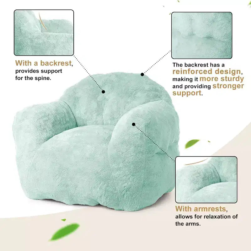 Pouf en fausse fourrure pour adultes et enfants, canapé rembourré de mousse haute densité avec accoudoirs pour salon, salle de jeux et dortoir