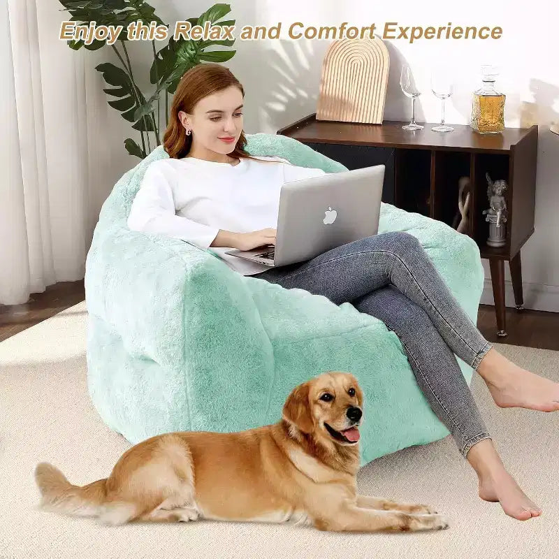 Pouf en fausse fourrure pour adultes et enfants, canapé rembourré de mousse haute densité avec accoudoirs pour salon, salle de jeux et dortoir