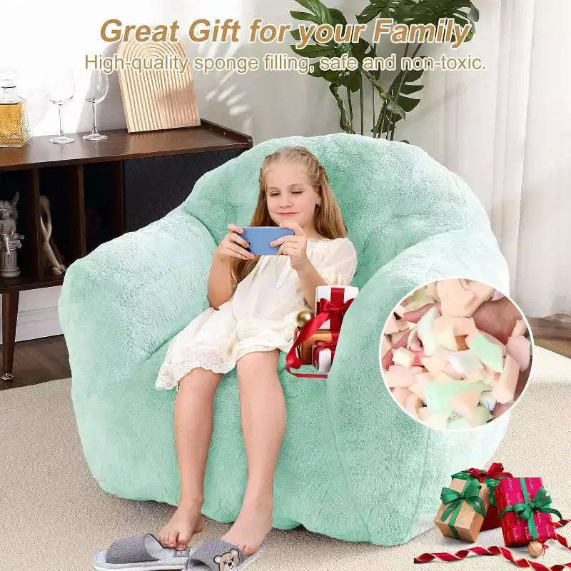 Pouf en fausse fourrure pour adultes et enfants, canapé rembourré de mousse haute densité avec accoudoirs pour salon, salle de jeux et dortoir
