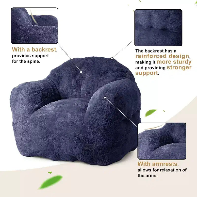 Pouf en fausse fourrure pour adultes et enfants, canapé rembourré de mousse haute densité avec accoudoirs pour salon, salle de jeux et dortoir