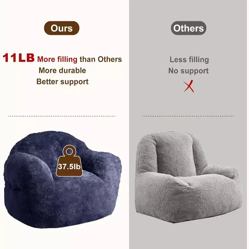 Pouf en fausse fourrure pour adultes et enfants, canapé rembourré de mousse haute densité avec accoudoirs pour salon, salle de jeux et dortoir
