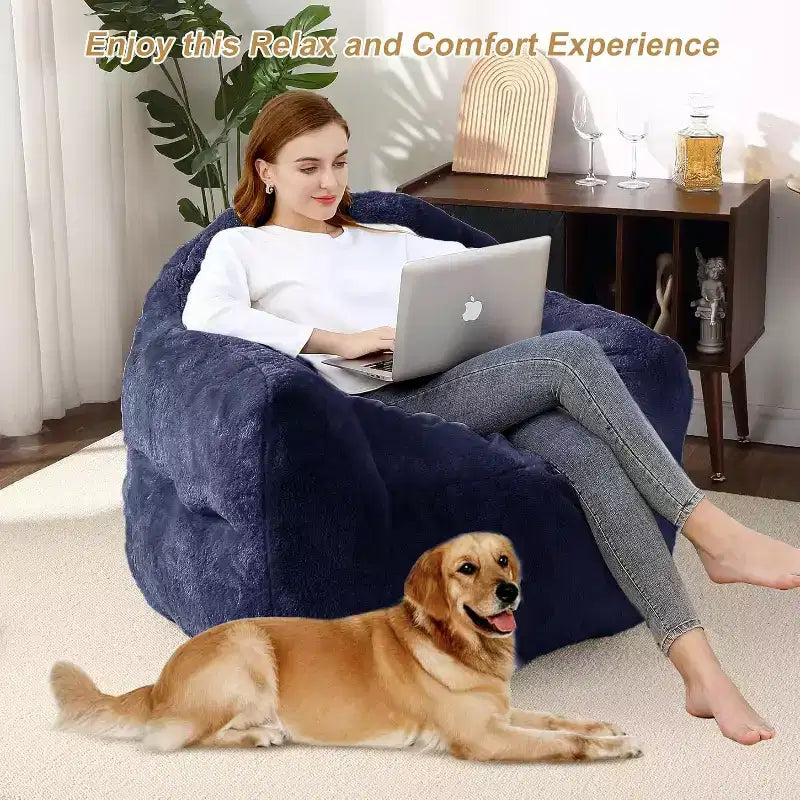 Pouf en fausse fourrure pour adultes et enfants, canapé rembourré de mousse haute densité avec accoudoirs pour salon, salle de jeux et dortoir