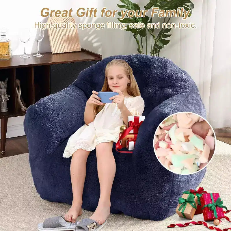 Pouf en fausse fourrure pour adultes et enfants, canapé rembourré de mousse haute densité avec accoudoirs pour salon, salle de jeux et dortoir