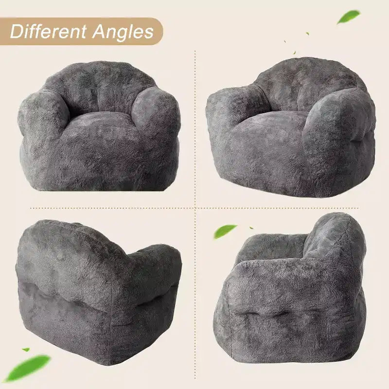 Pouf en fausse fourrure pour adultes et enfants, canapé rembourré de mousse haute densité avec accoudoirs pour salon, salle de jeux et dortoir