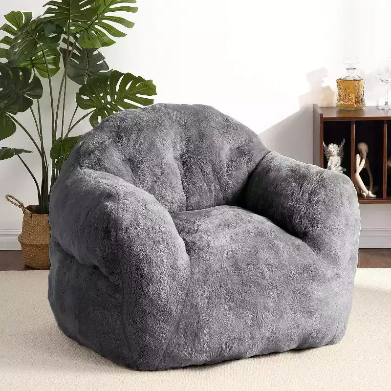Pouf en fausse fourrure pour adultes et enfants, canapé rembourré de mousse haute densité avec accoudoirs pour salon, salle de jeux et dortoir