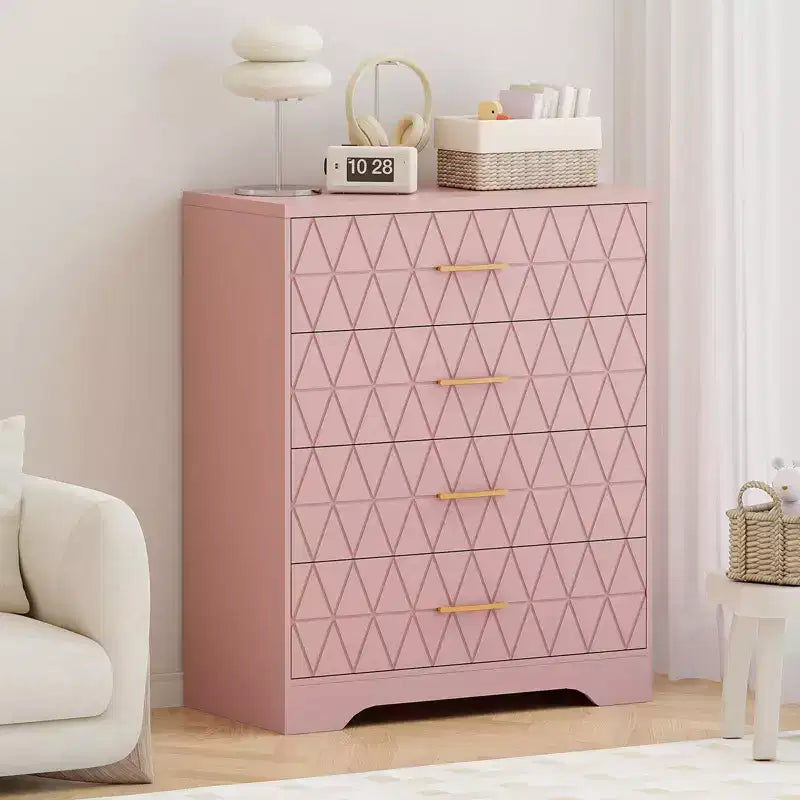 Commode à 4 tiroirs avec poignées dorées, petite commode de rangement pour chambre à coucher, salon, dressing