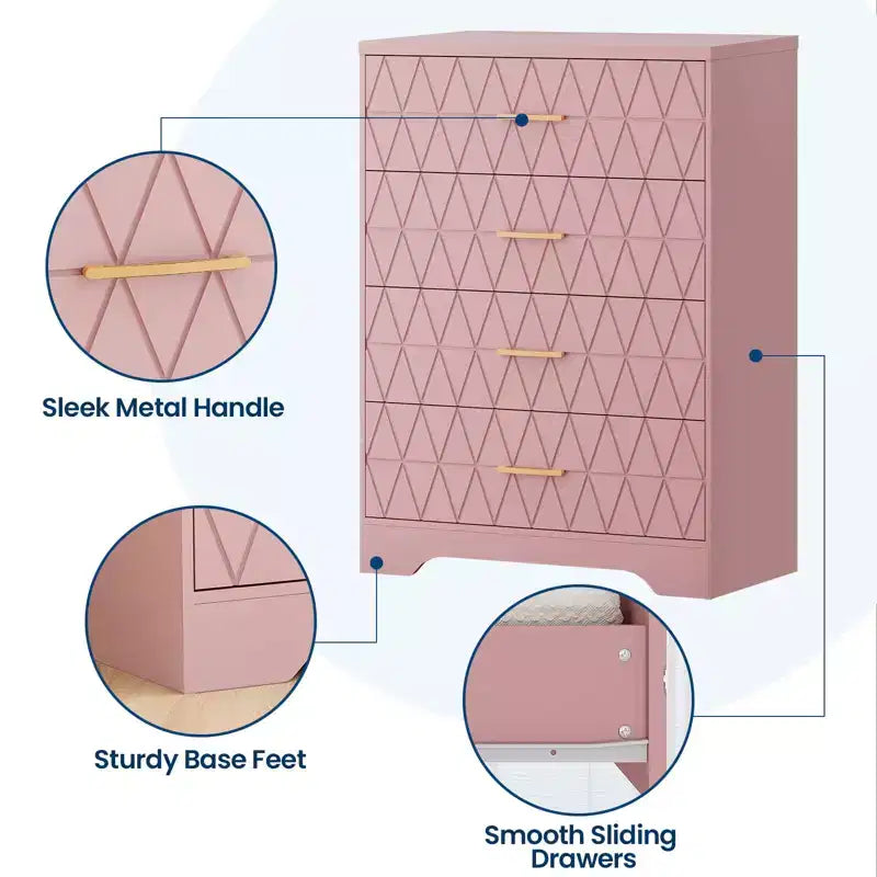 Commode à 4 tiroirs avec poignées dorées, petite commode de rangement pour chambre à coucher, salon, dressing