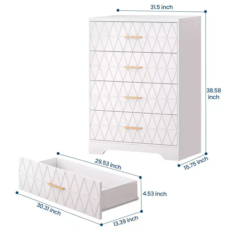 Commode à 4 tiroirs avec poignées dorées, petite commode de rangement pour chambre à coucher, salon, dressing