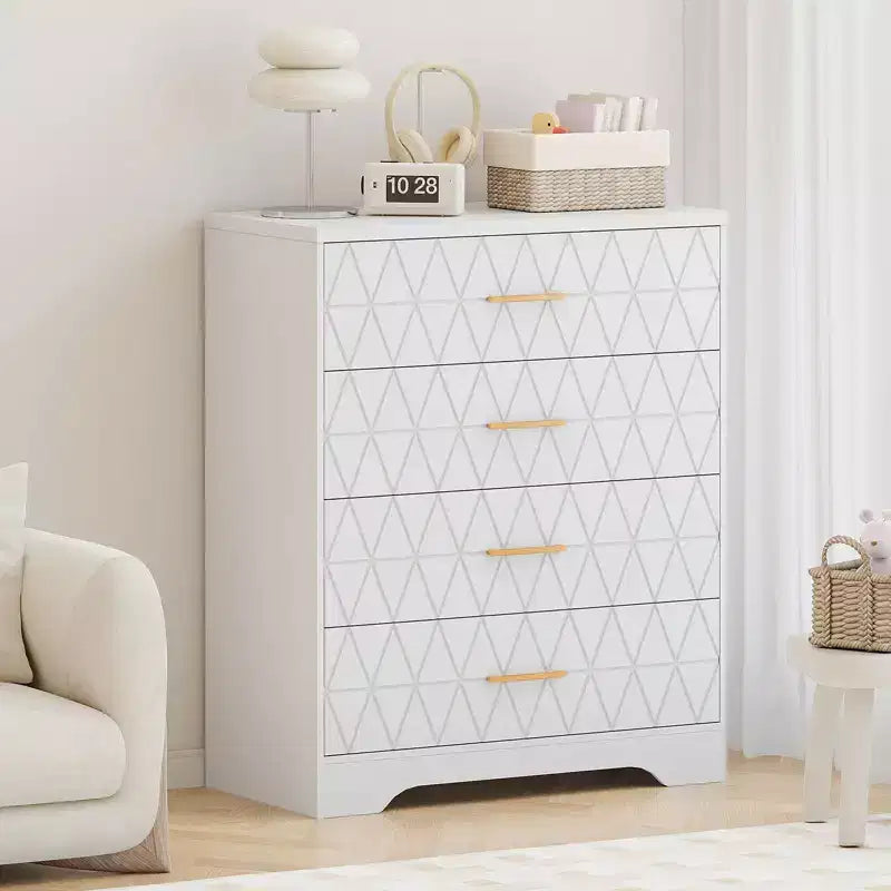 Commode à 4 tiroirs avec poignées dorées, petite commode de rangement pour chambre à coucher, salon, dressing