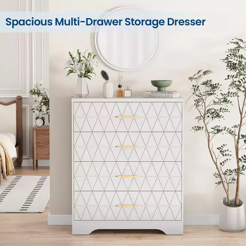 Commode à 4 tiroirs avec poignées dorées, petite commode de rangement pour chambre à coucher, salon, dressing