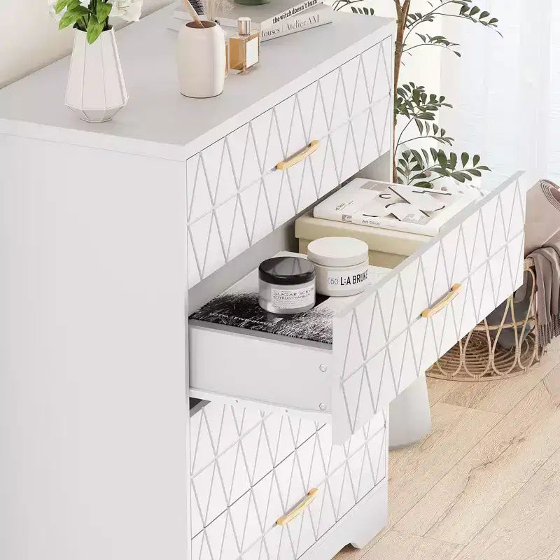 Commode à 4 tiroirs avec poignées dorées, petite commode de rangement pour chambre à coucher, salon, dressing