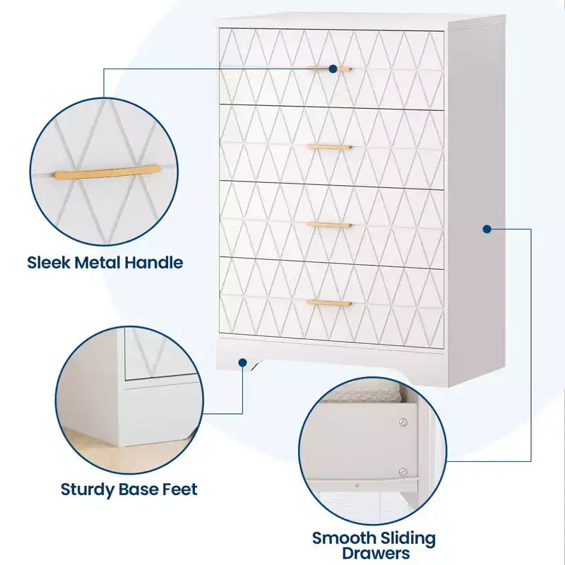 Commode à 4 tiroirs avec poignées dorées, petite commode de rangement pour chambre à coucher, salon, dressing