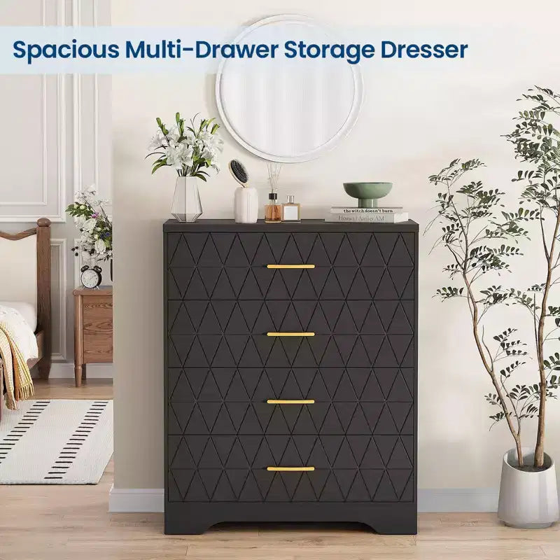 Commode à 4 tiroirs avec poignées dorées, petite commode de rangement pour chambre à coucher, salon, dressing