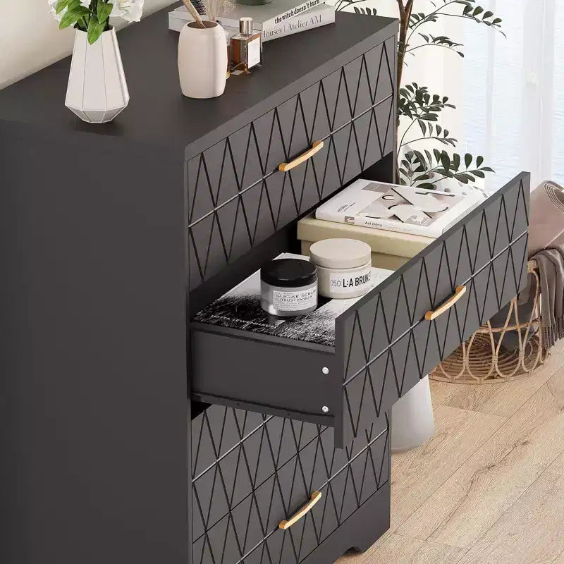 Commode à 4 tiroirs avec poignées dorées, petite commode de rangement pour chambre à coucher, salon, dressing