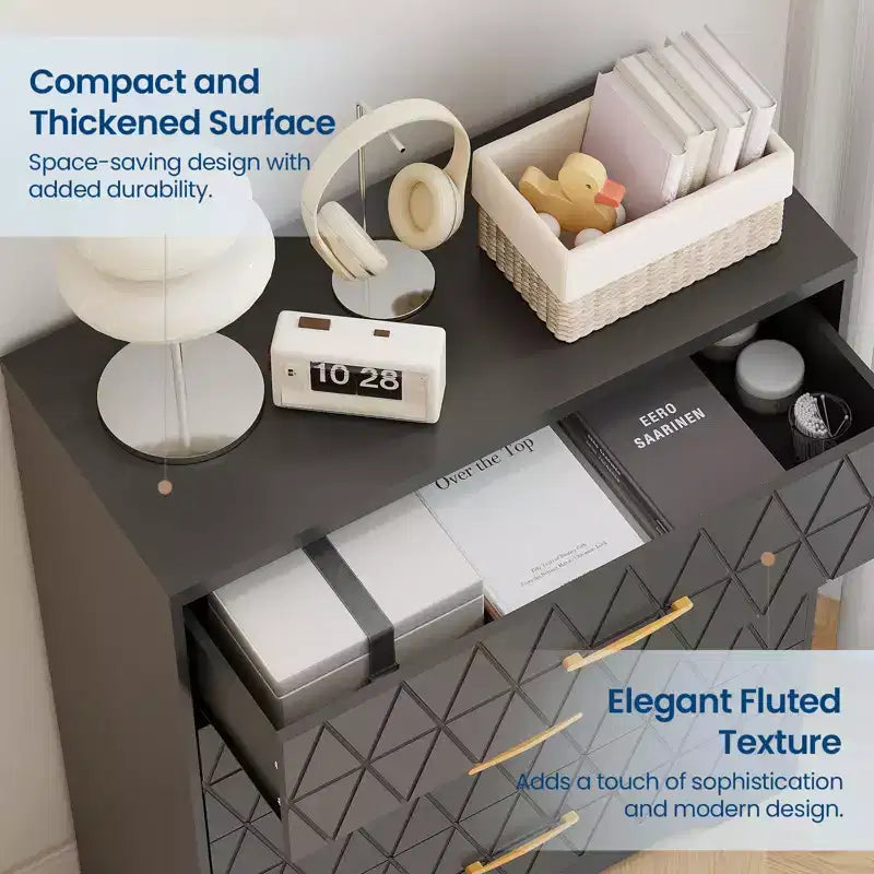 Commode à 4 tiroirs avec poignées dorées, petite commode de rangement pour chambre à coucher, salon, dressing