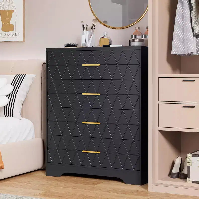 4 Drawer Dresser Drawer Chest Tall Storage Chest Cabinet Organizer Unit with Gold Handles Small Dresser for Bedroom Living Room Closet