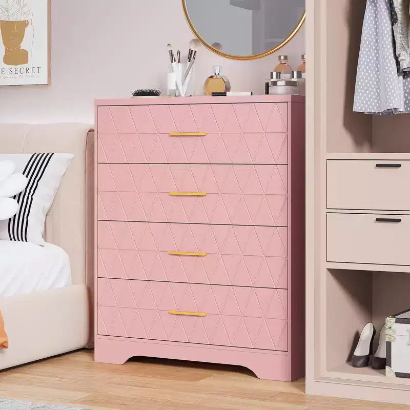 Commode à 4 tiroirs avec poignées dorées, petite commode de rangement pour chambre à coucher, salon, dressing