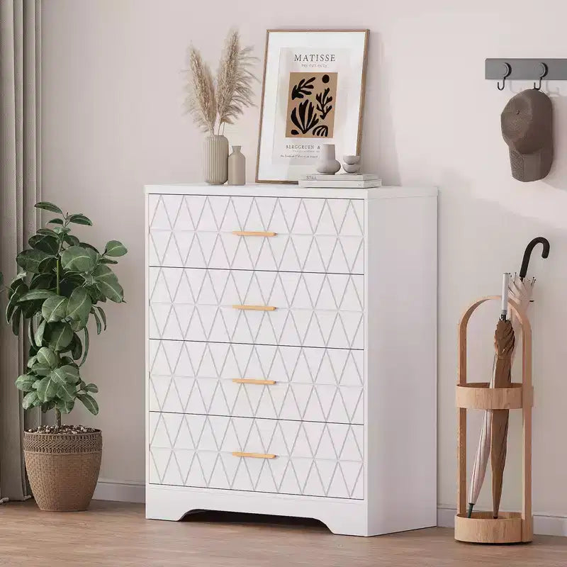 Commode à 4 tiroirs avec poignées dorées, petite commode de rangement pour chambre à coucher, salon, dressing