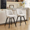 Set of 2 Modern Swivel Bar Stools 26 Counter Height Bar Chairs with Back and Wooden Legs Upholstered Kitchen Barstools for Kitchen Dining