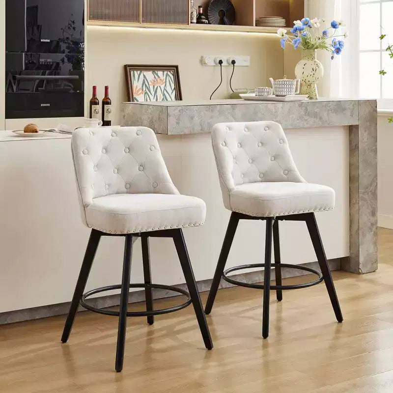 Set of 2 Modern Swivel Bar Stools 26 Counter Height Bar Chairs with Back and Wooden Legs Upholstered Kitchen Barstools for Kitchen Dining