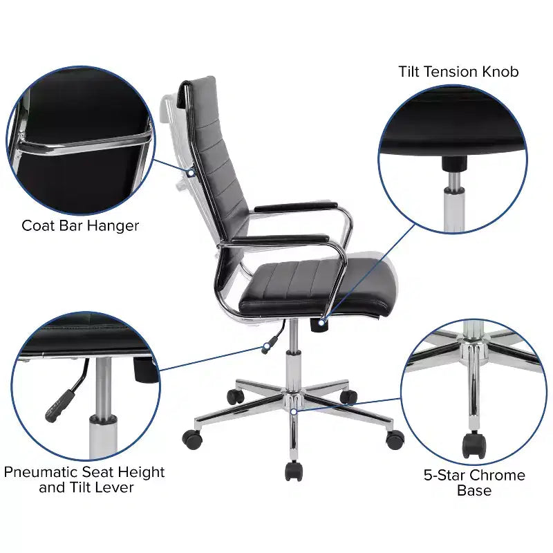 Chaise de bureau à dossier haut avec réglage pneumatique de la hauteur d'assise et pivotement à 360°