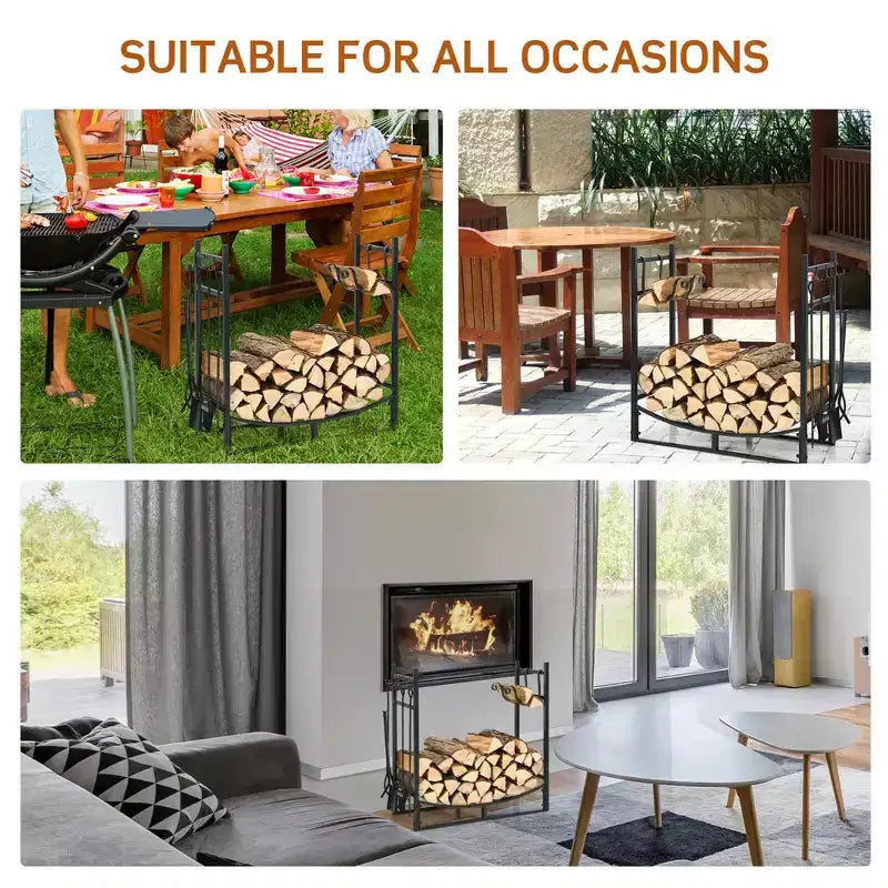 Range-bûches 30" avec 4 outils et supports à petit bois pour l'intérieur et l'extérieur
