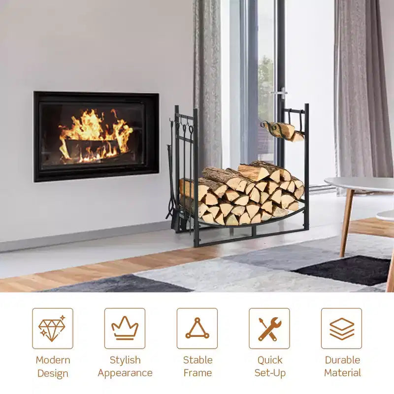 Range-bûches 30" avec 4 outils et supports à petit bois pour l'intérieur et l'extérieur