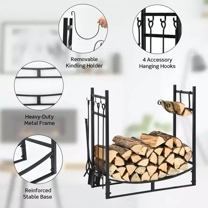 Range-bûches 30" avec 4 outils et supports à petit bois pour l'intérieur et l'extérieur