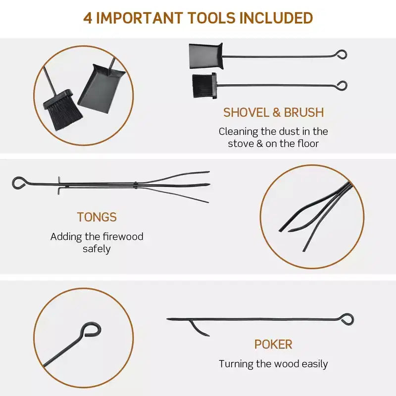 Range-bûches 30" avec 4 outils et supports à petit bois pour l'intérieur et l'extérieur