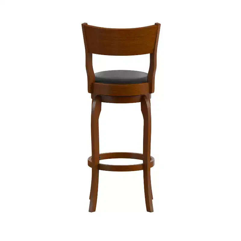 Tabouret de bar pivotant classique en bois à dossier ouvert avec siège rembourré et repose-pieds intégré